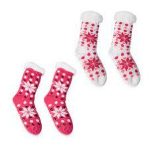 Set of 2 Pairs White and Fuchsia Snowflake Pattern with Inside Sherpa